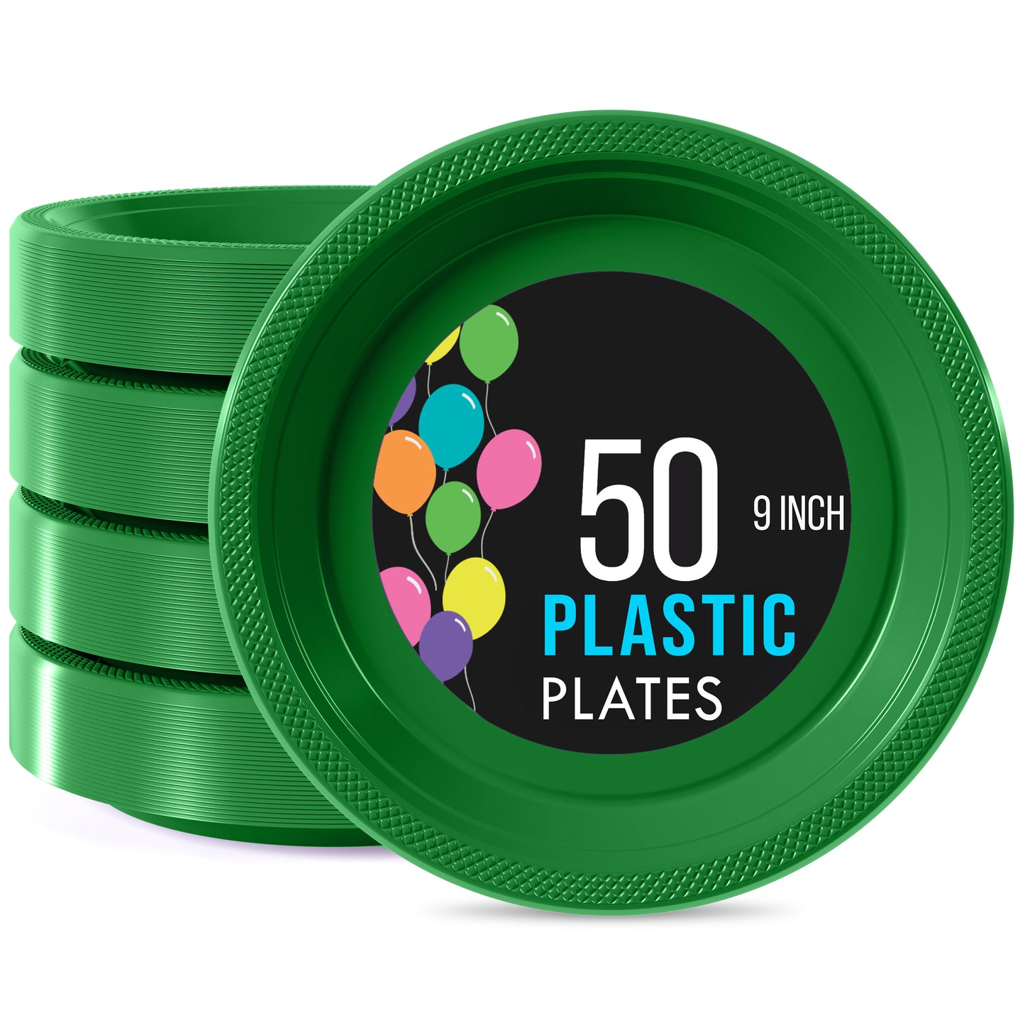 9 In. Emerald Green Plastic Plates - 50 Ct.