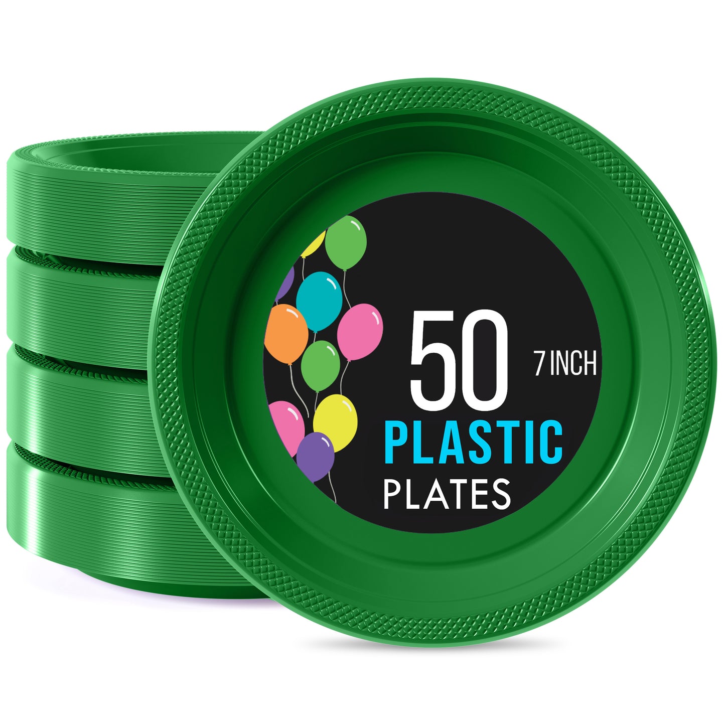 7 In. Emerald Green Plastic Plates - 50 Ct.