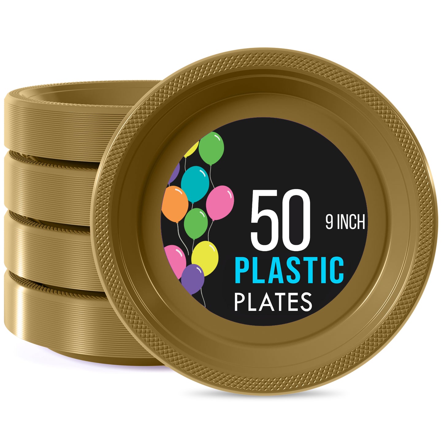 9 In. Gold Plastic Plates - 50 Ct.