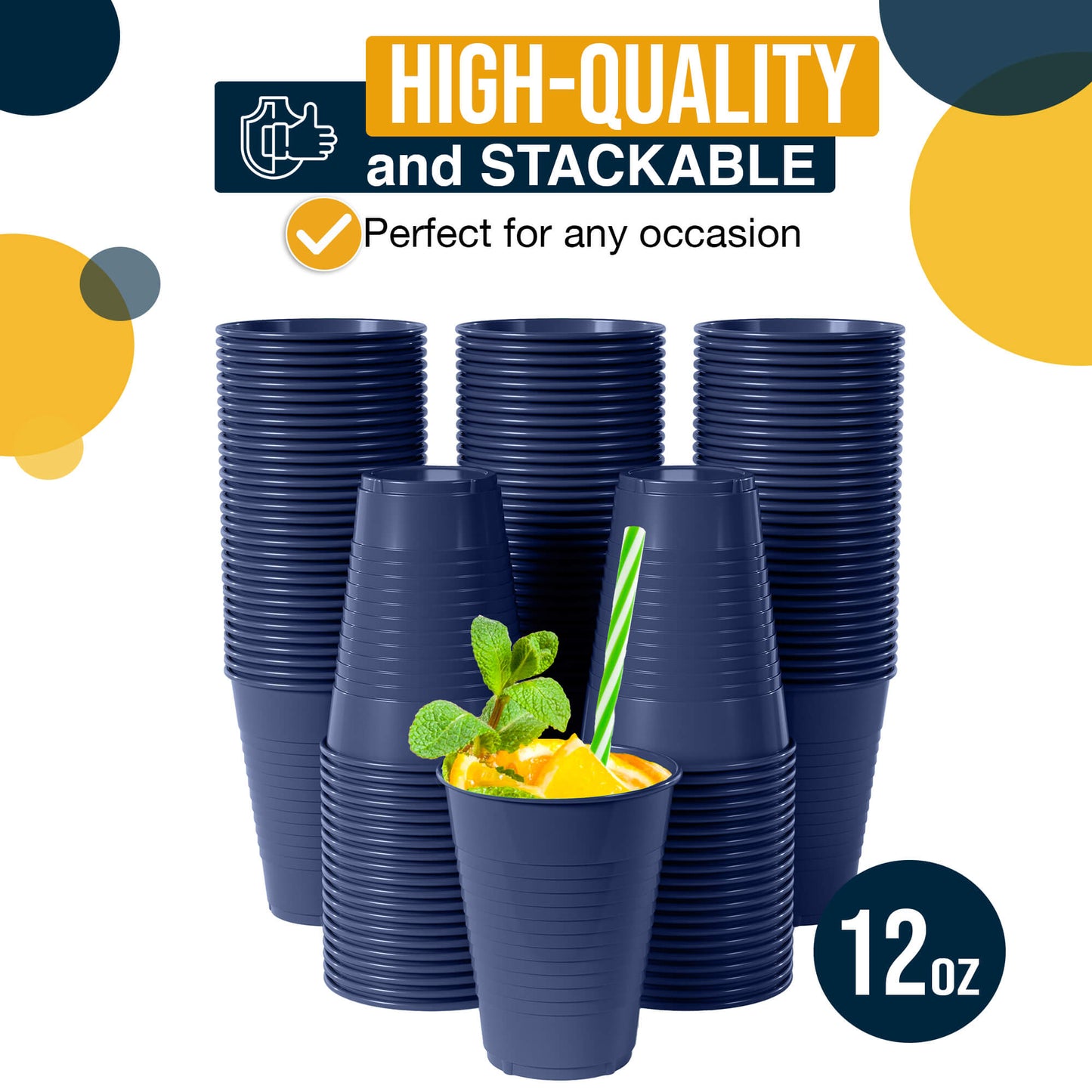 12 oz Navy Plastic Cups - 50 Ct.