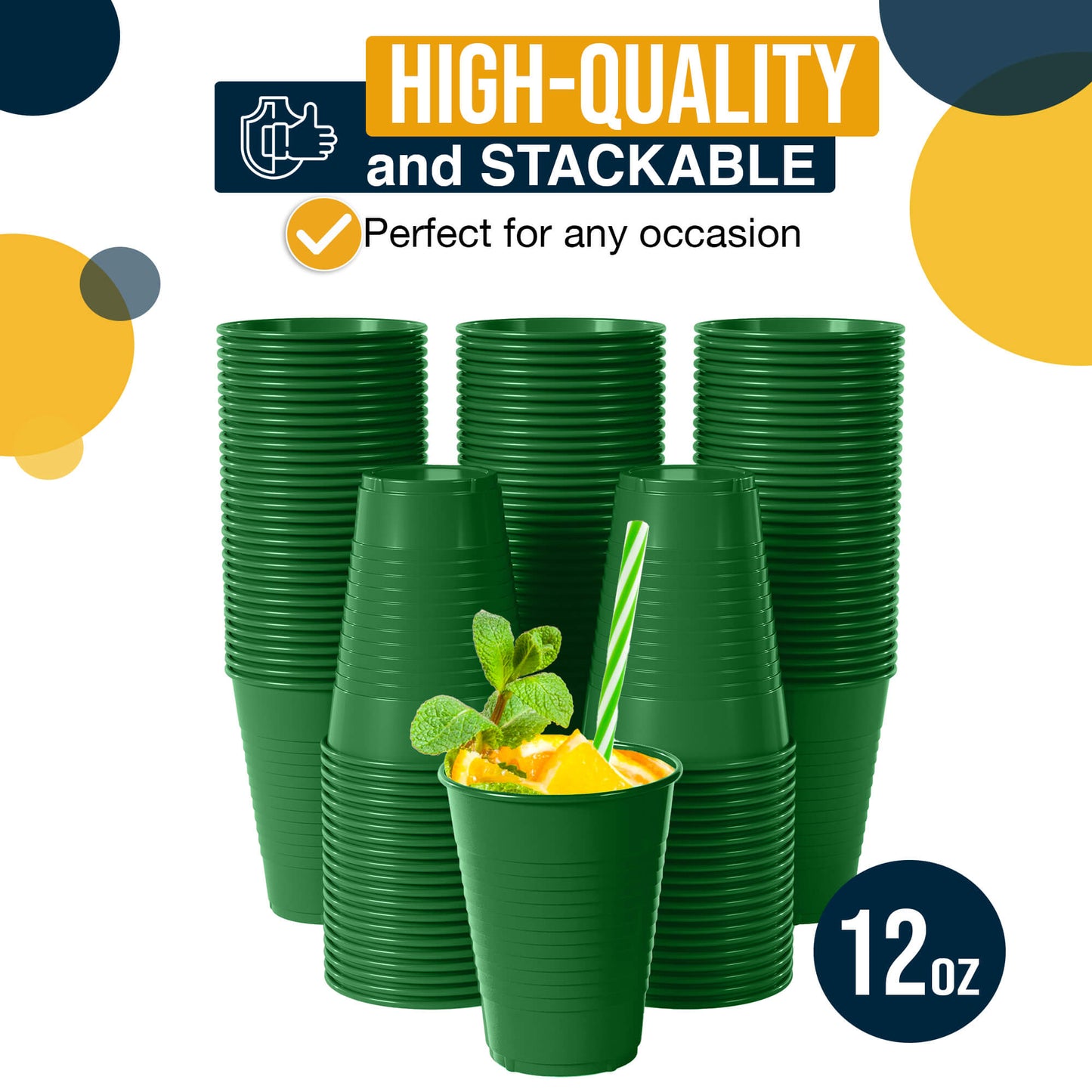 12 Oz. Emerald Green Plastic Cups - 50 Ct.
