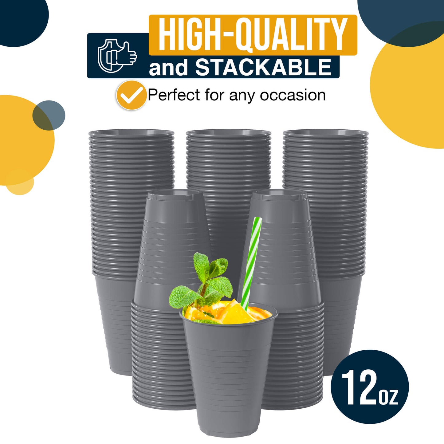 12 Oz. Silver Plastic Cups - 50 Ct.