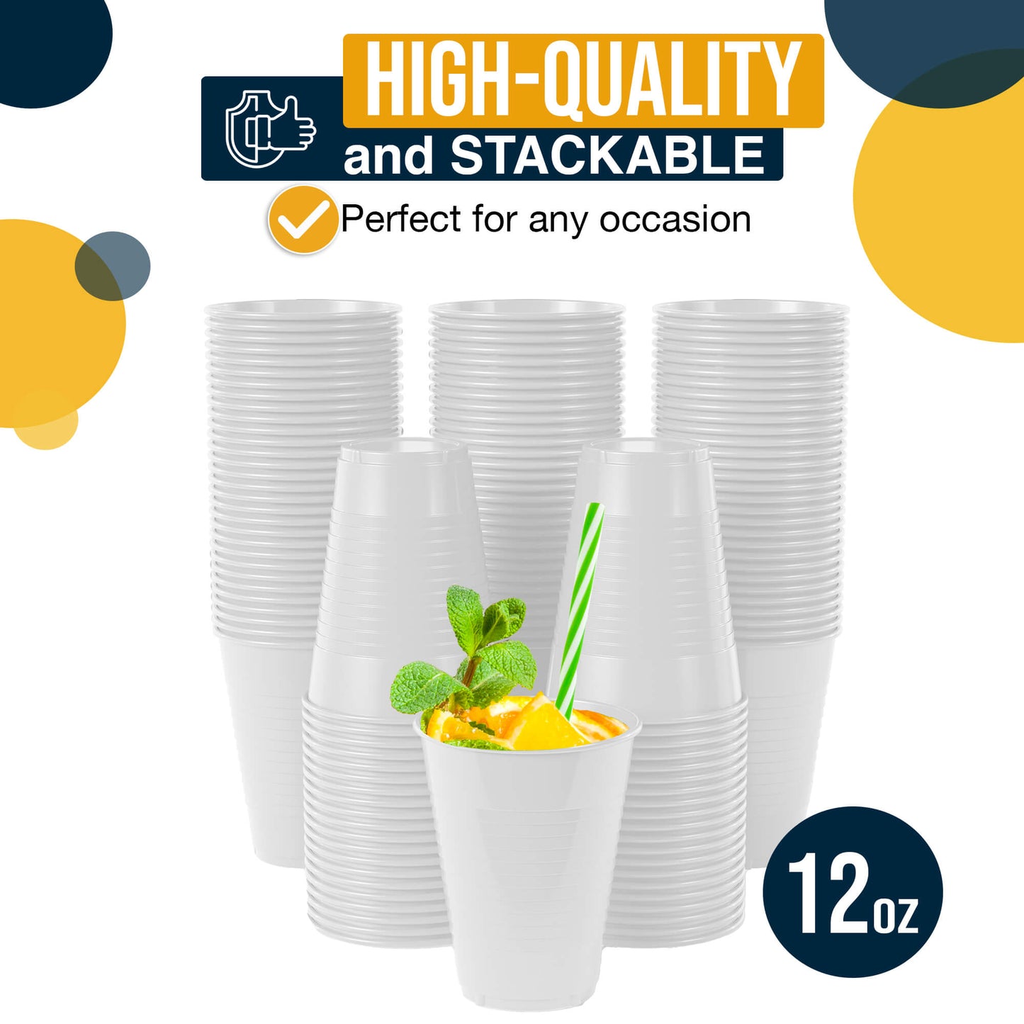 12 Oz. White Plastic Cups - 50 Ct.