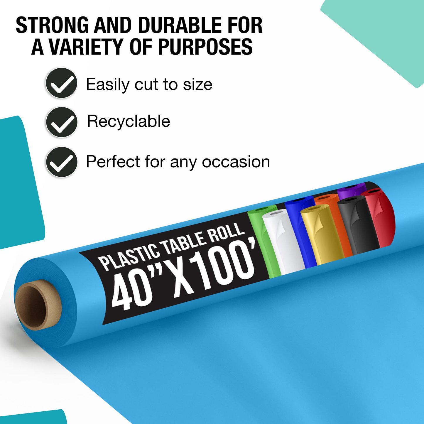 Exquisite Premium Quality Plastic Table Cover Banquet Roll, 40 in X 100 ft - Turquoise