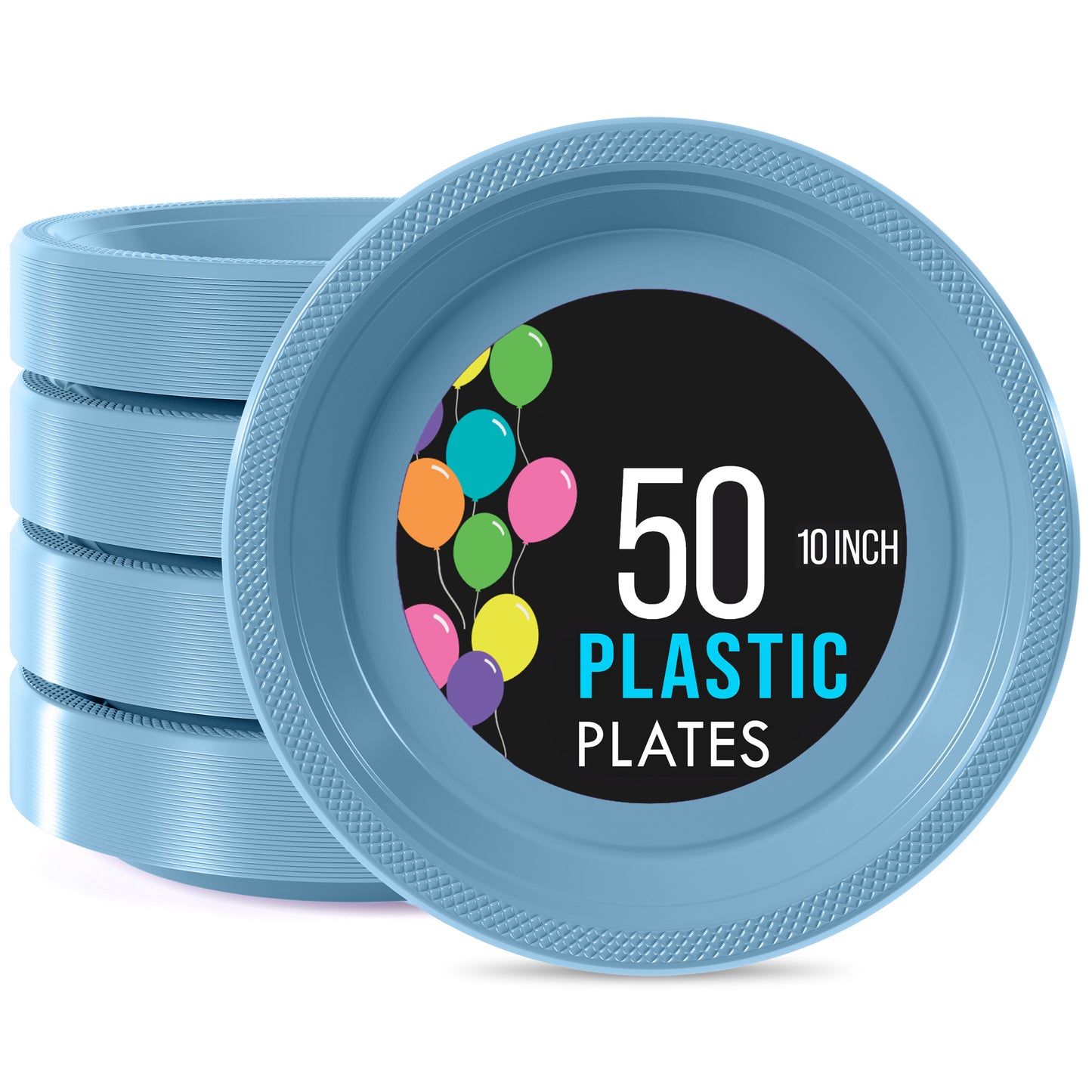 10 In. Light Blue Plastic Plates - 50 ct.