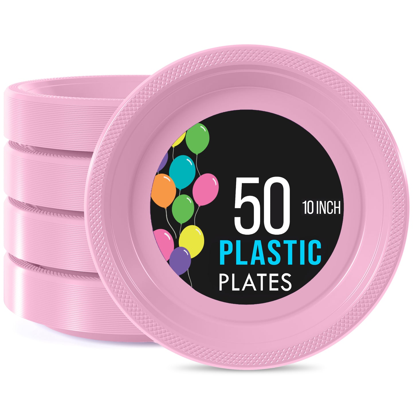 10 In. Pink Plastic Plates - 50 Ct.