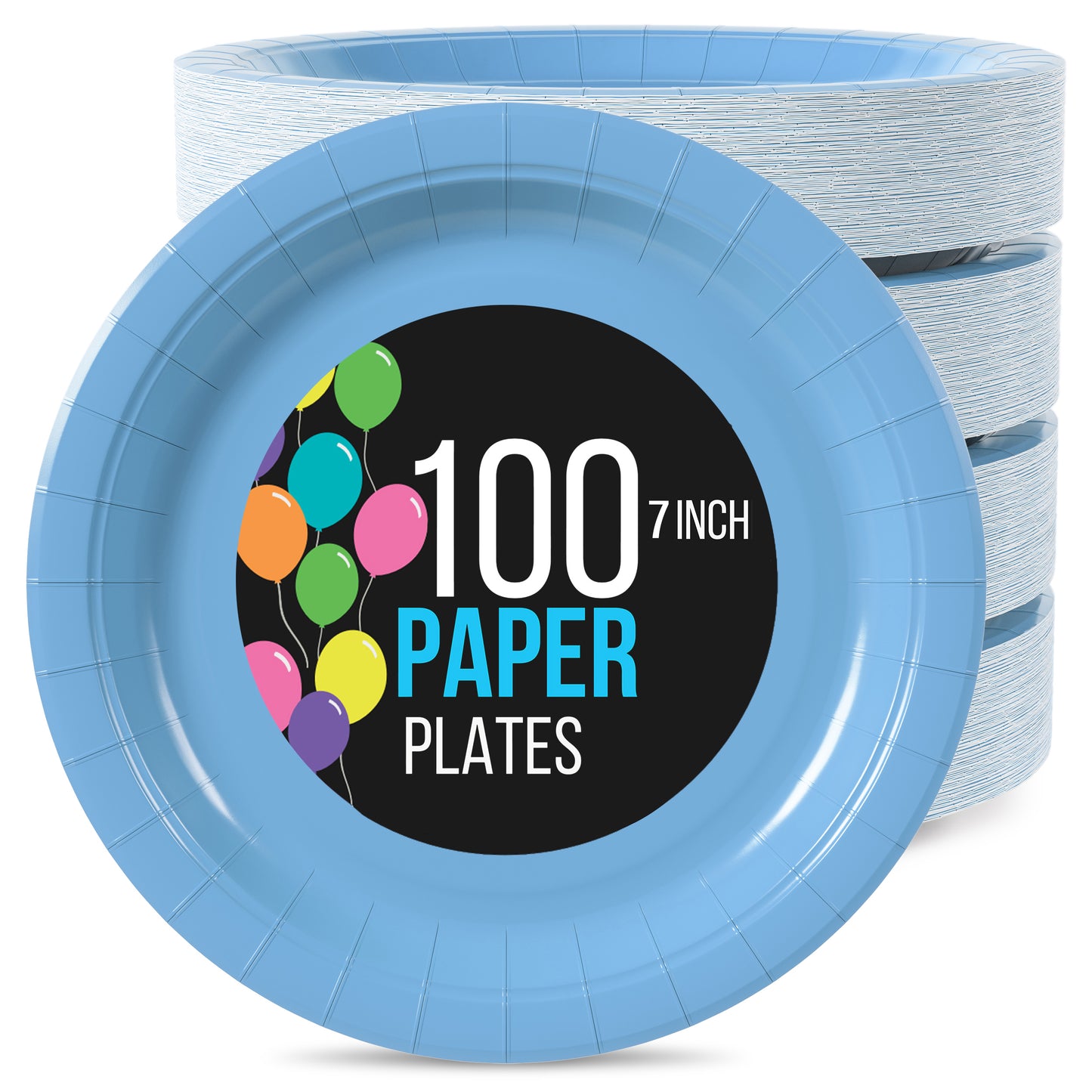 7 In. Light Blue Paper Plates - 100 Ct.