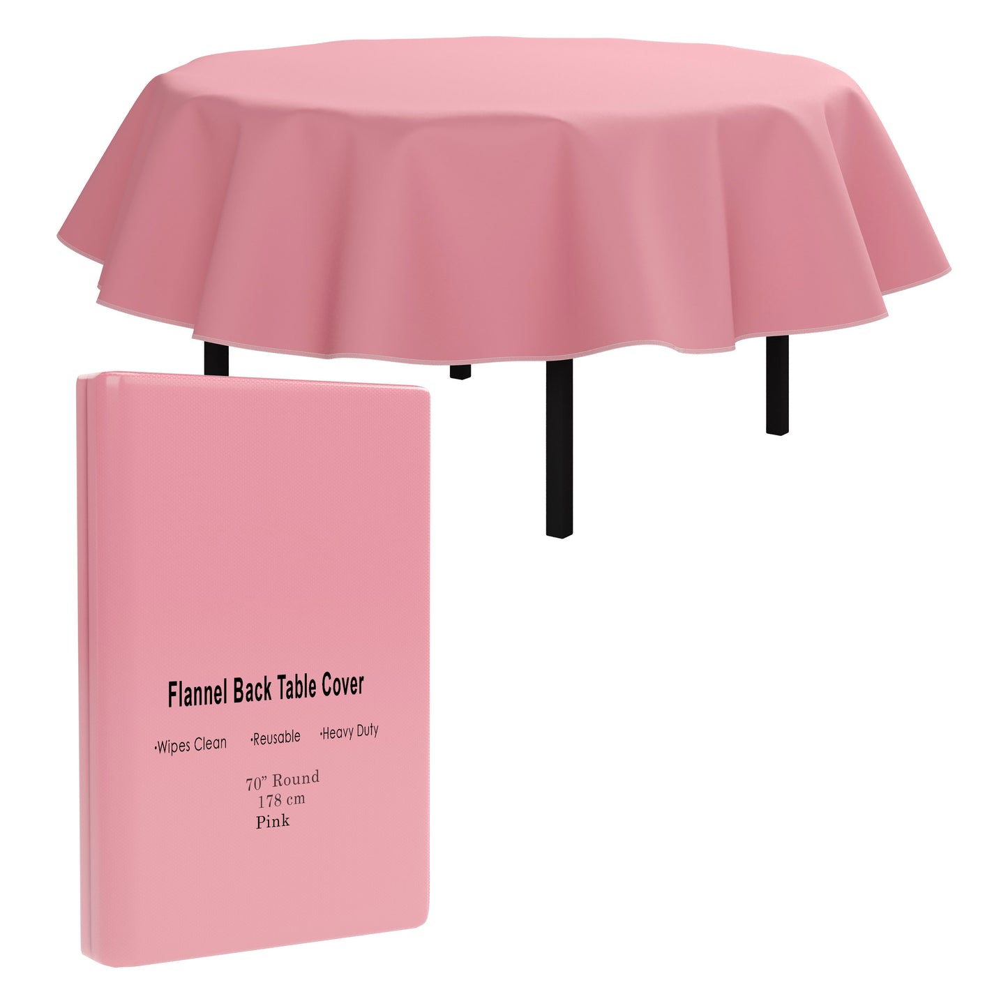 Pink Flannel Backed Table Cover 70 in. Round