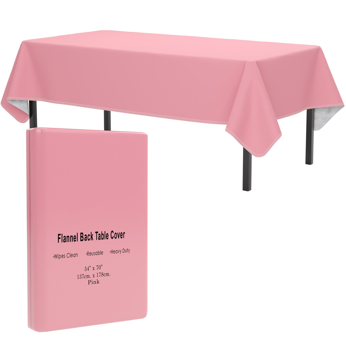 Pink Flannel Backed Table Cover 54 in. x 70 in.