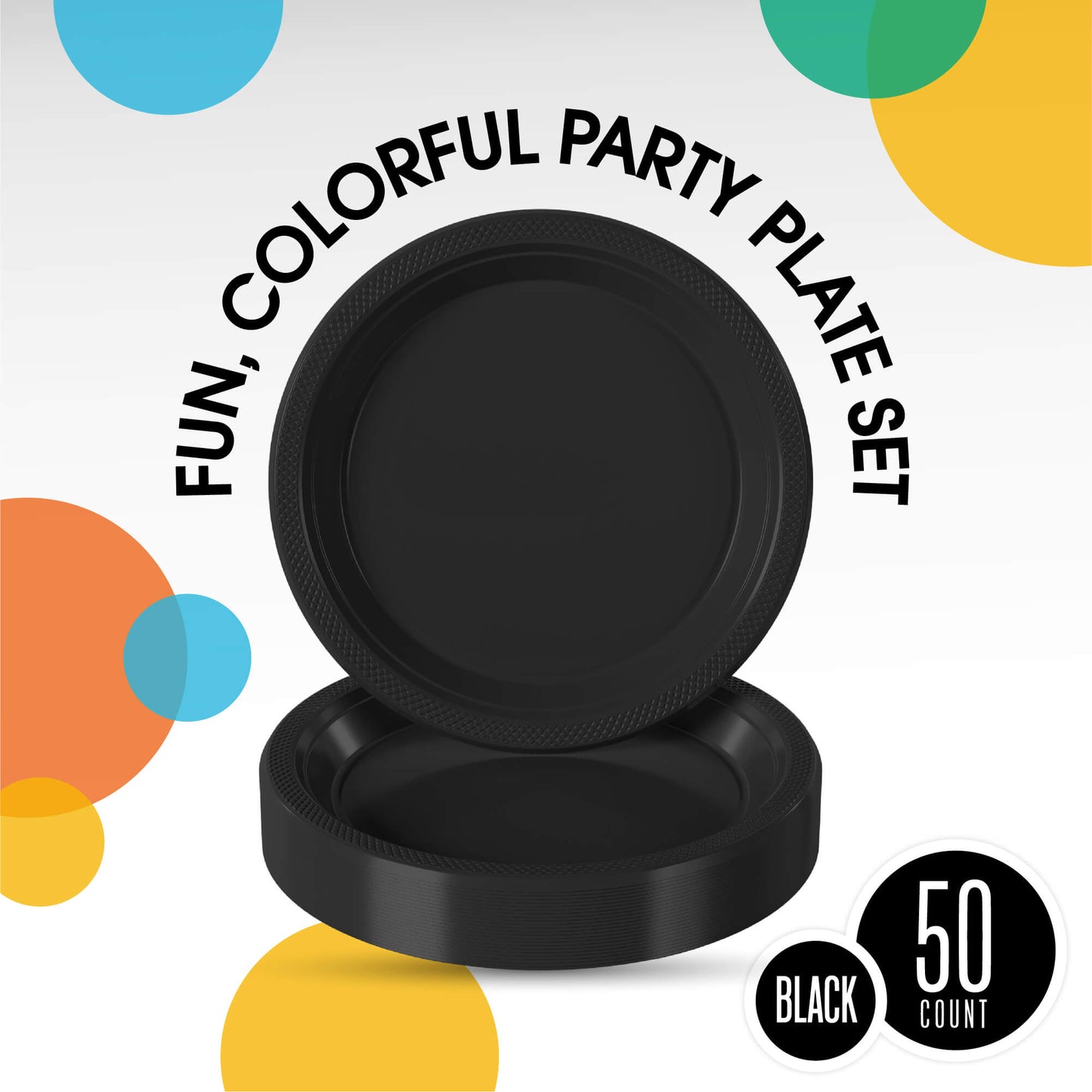 10 In. Black Plastic Plates - 50 Ct.
