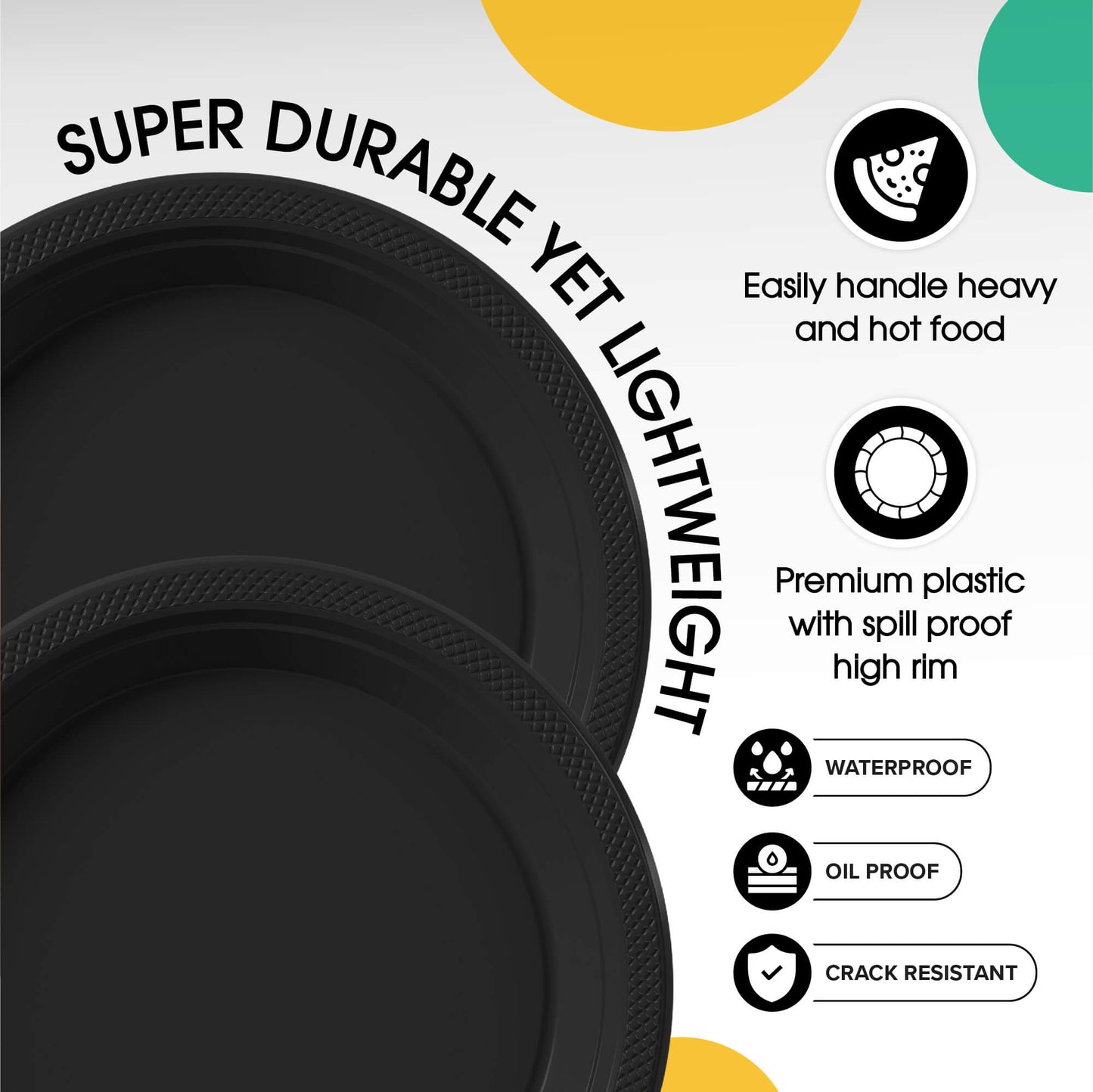10 In. Black Plastic Plates - 50 Ct.