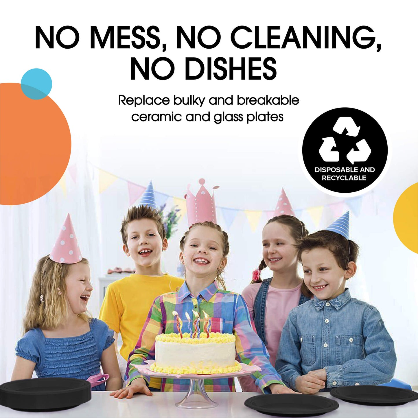 10 In. Black Plastic Plates - 50 Ct.