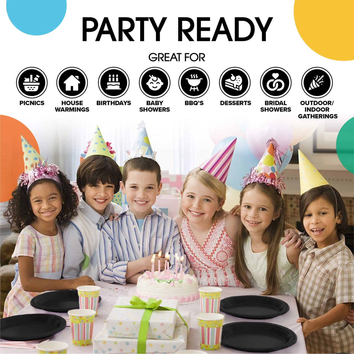 10 In. Black Plastic Plates - 50 Ct.