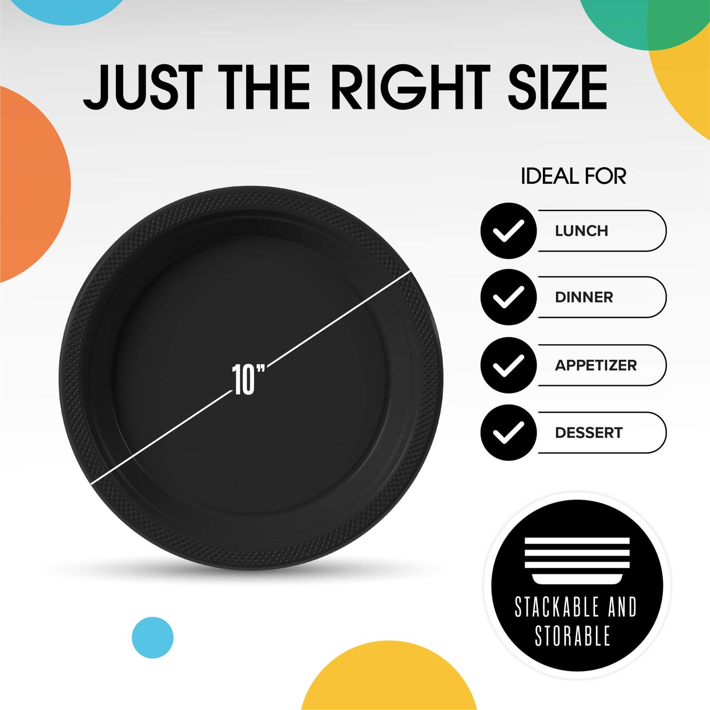 10 In. Black Plastic Plates - 50 Ct.