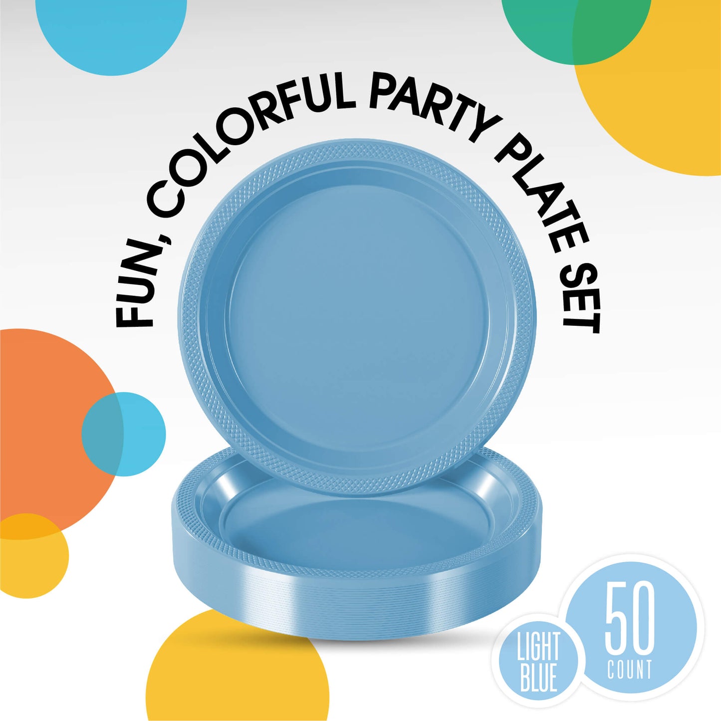 10 In. Light Blue Plastic Plates - 50 ct.
