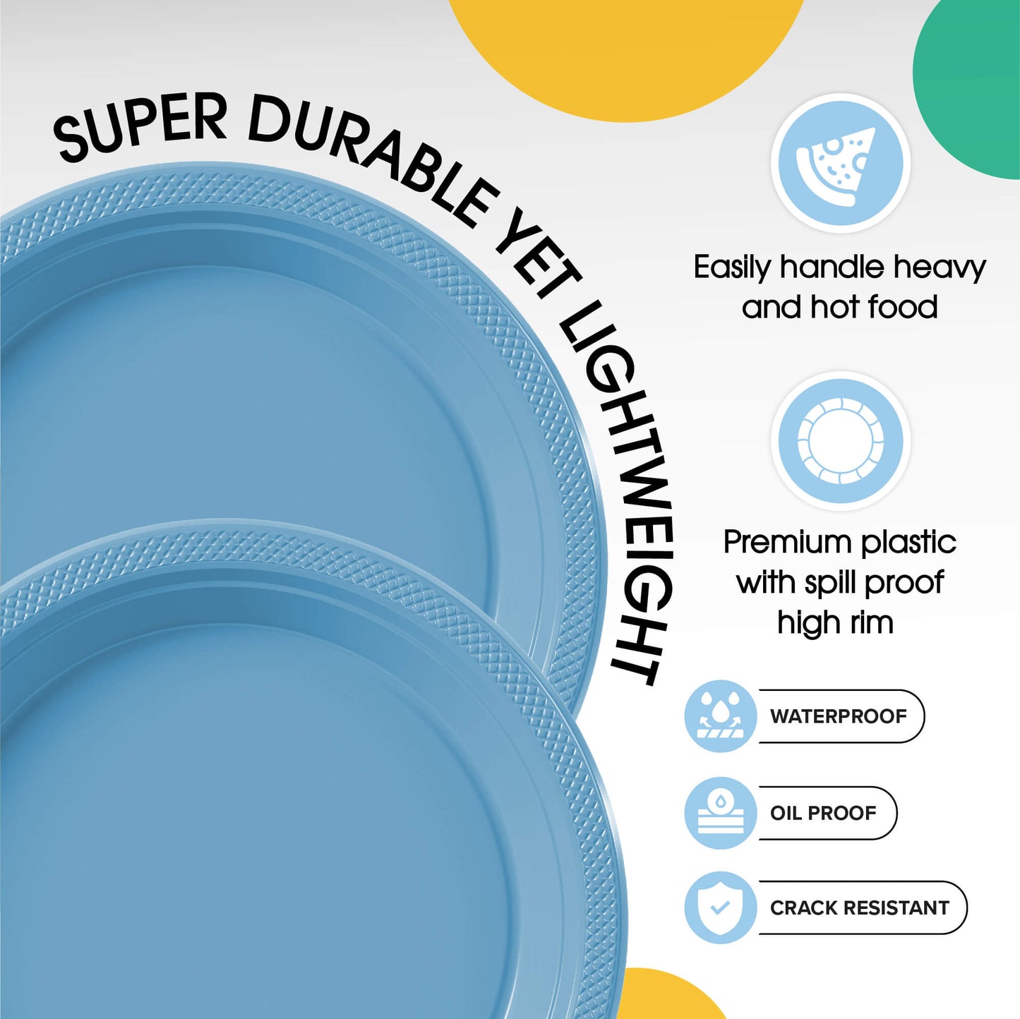 10 In. Light Blue Plastic Plates - 50 ct.
