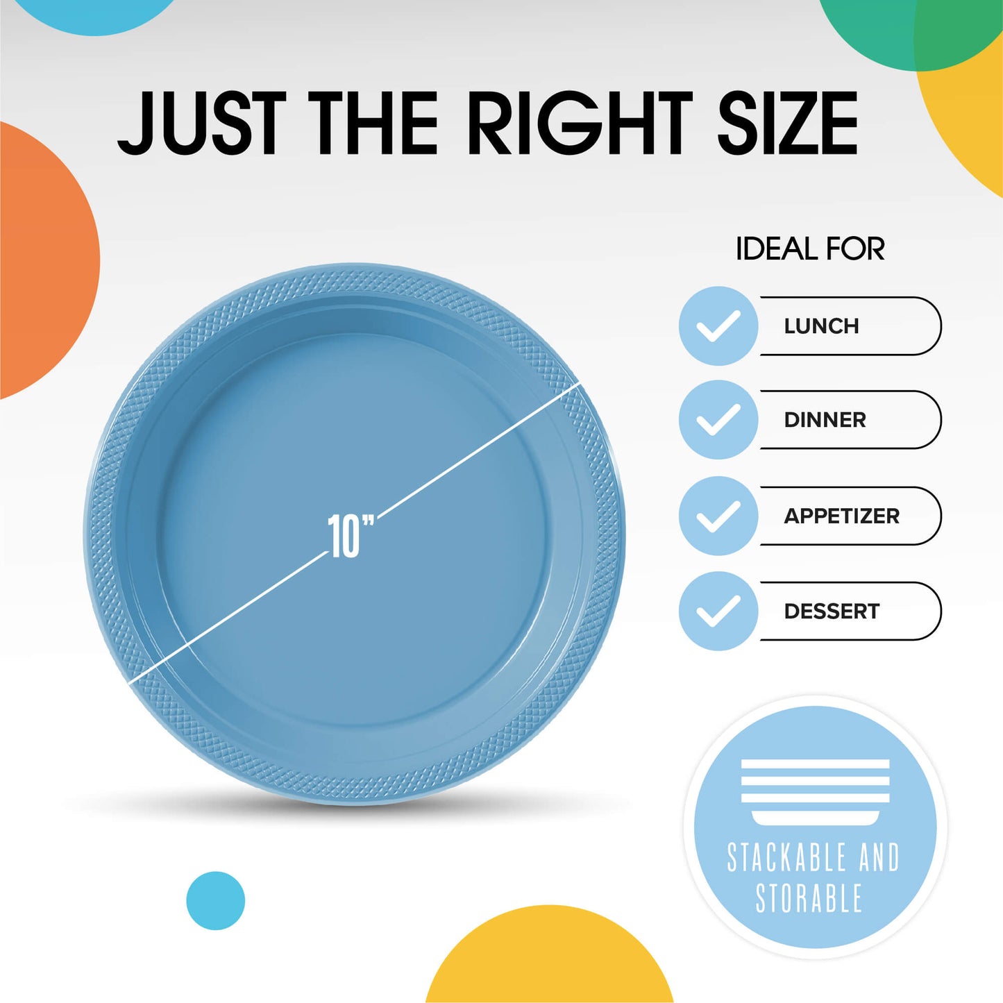 10 In. Light Blue Plastic Plates - 50 ct.