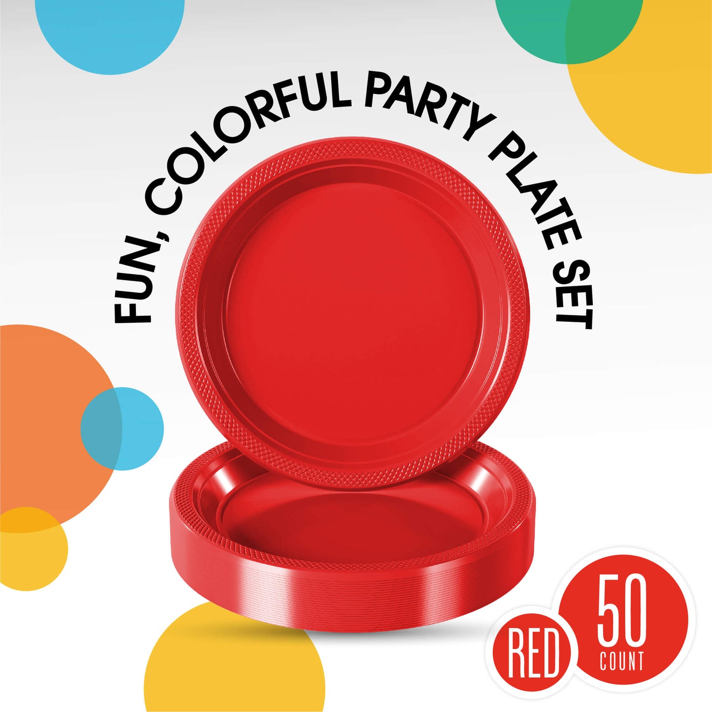 10 In. Red Plastic Plates - 50 Ct.