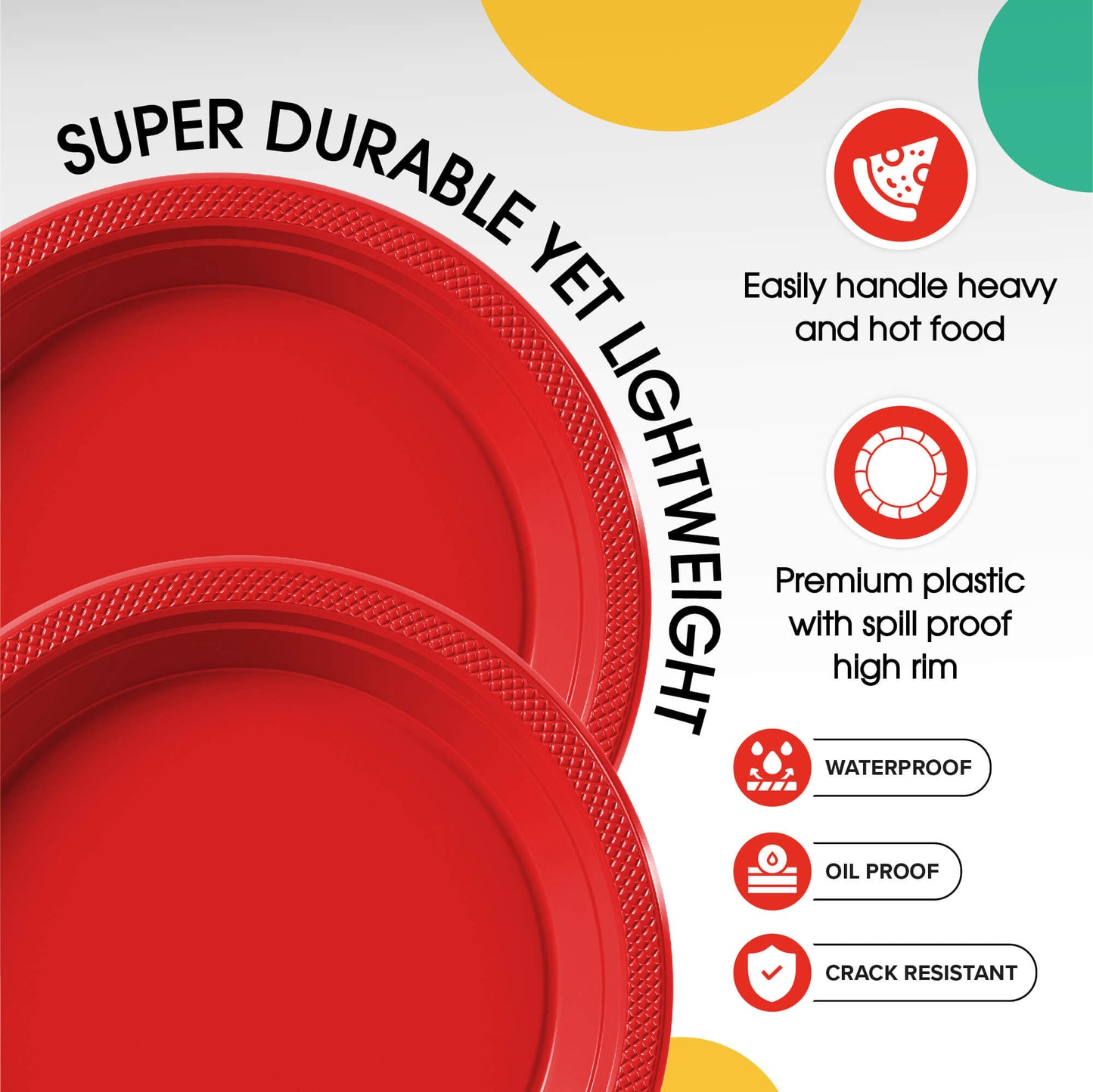 10 In. Red Plastic Plates - 50 Ct.