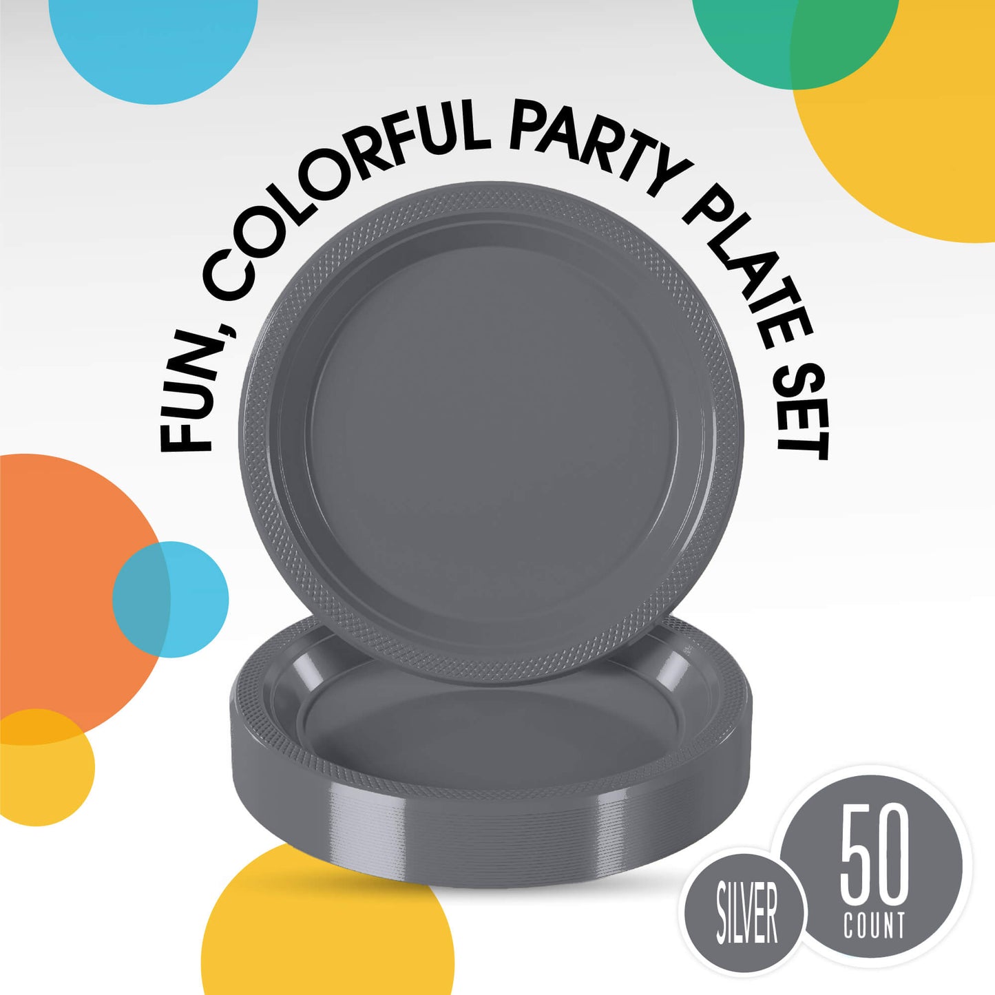 10 In. Silver Plastic Plates - 50 Ct.
