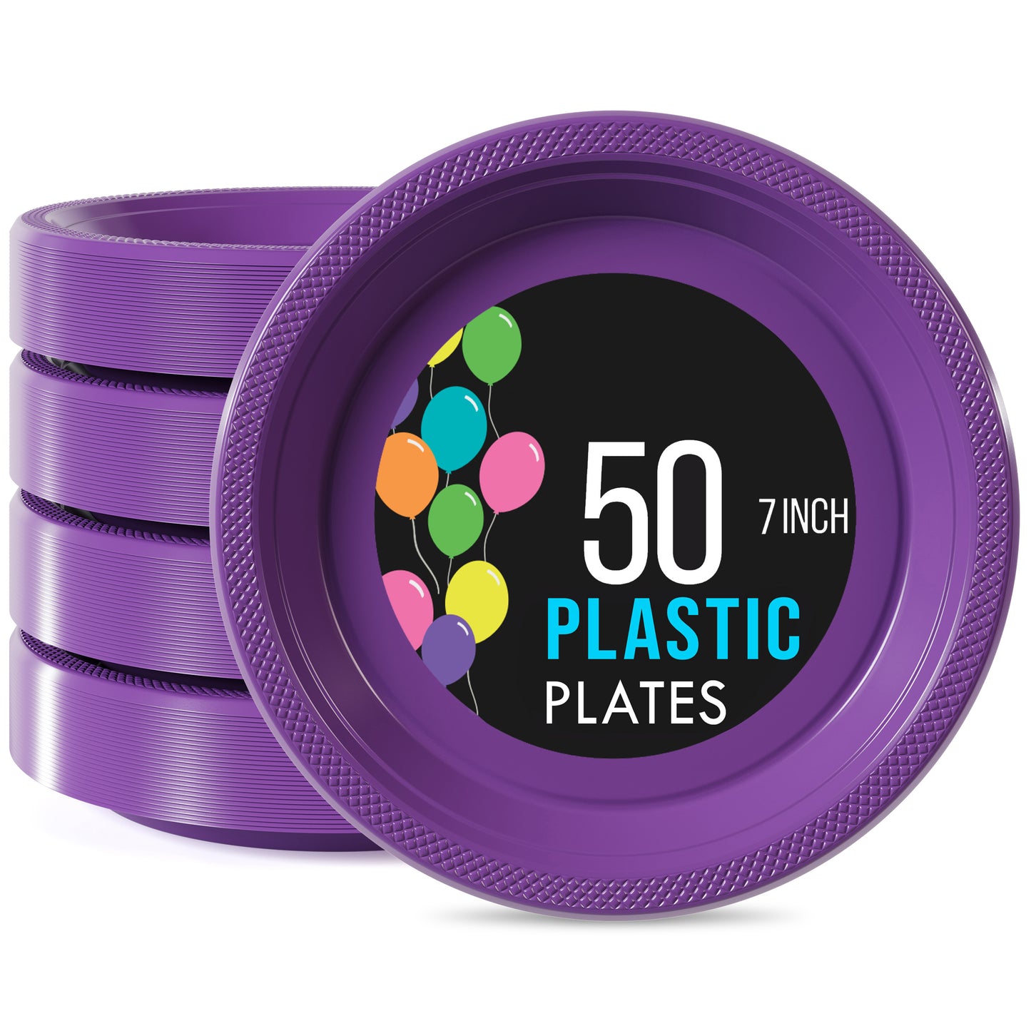 7 In. Purple Plastic Plates - 50 Ct.