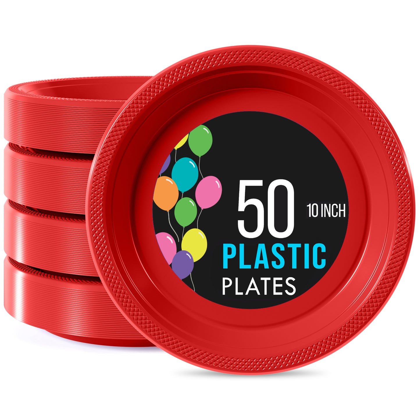 10 In. Red Plastic Plates - 50 Ct.