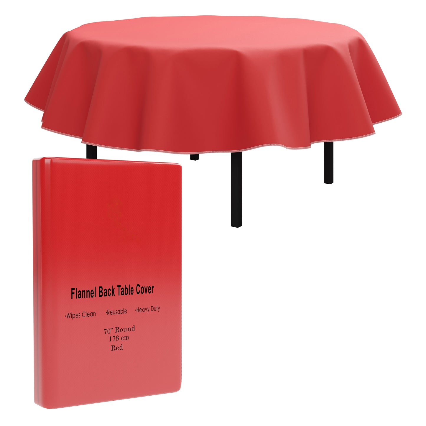 Red Flannel Backed Table Cover 70 in. Round