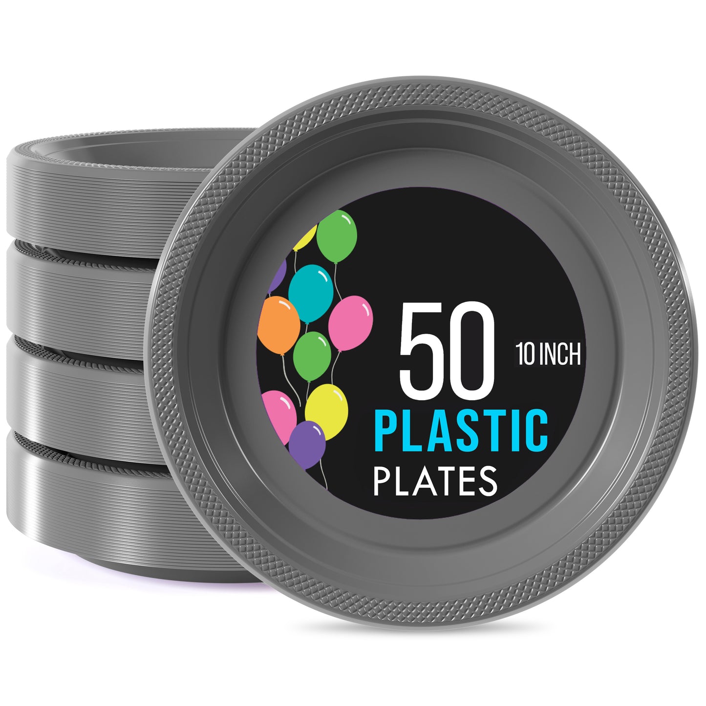 10 In. Silver Plastic Plates - 50 Ct.