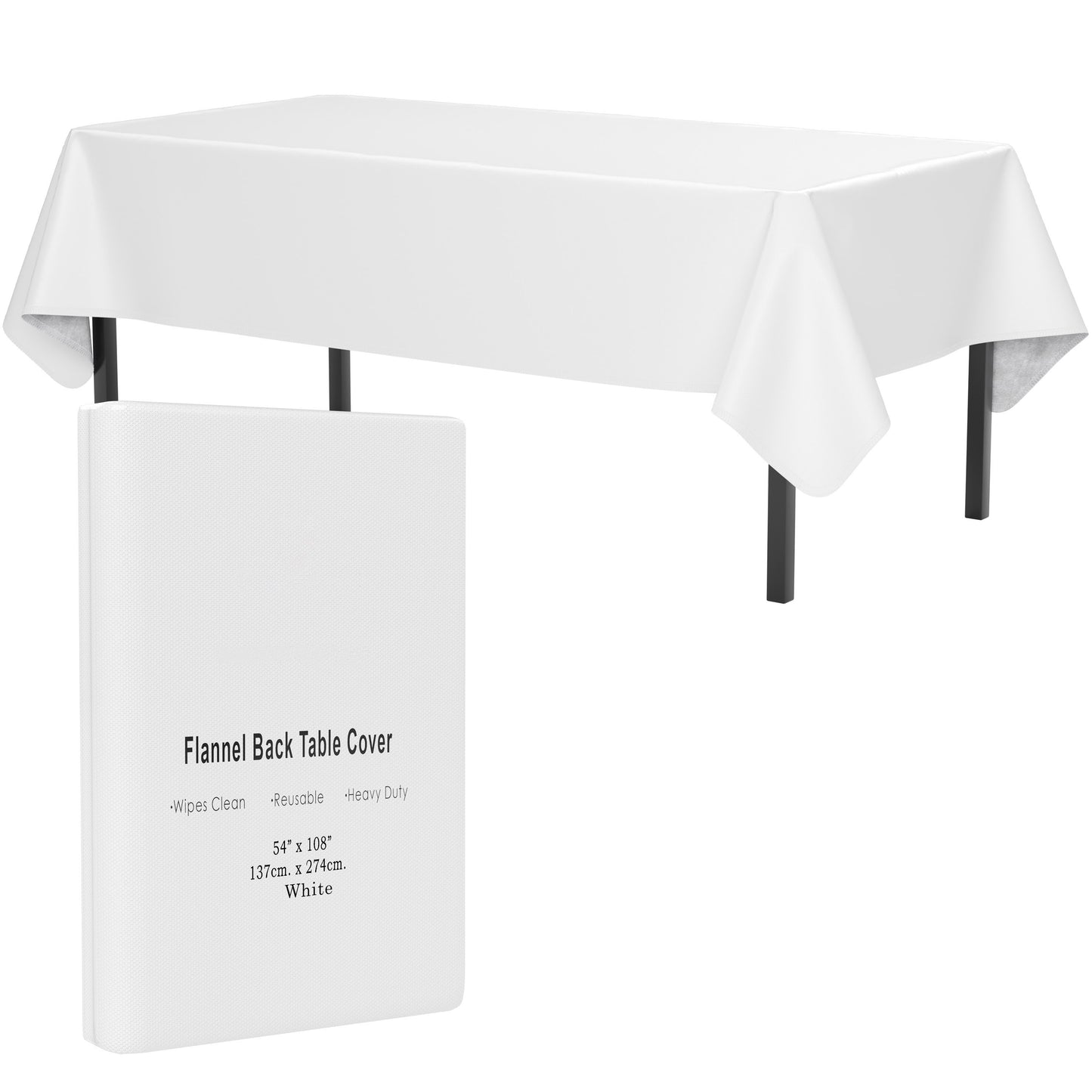 White Flannel Back Table Cover 54x108