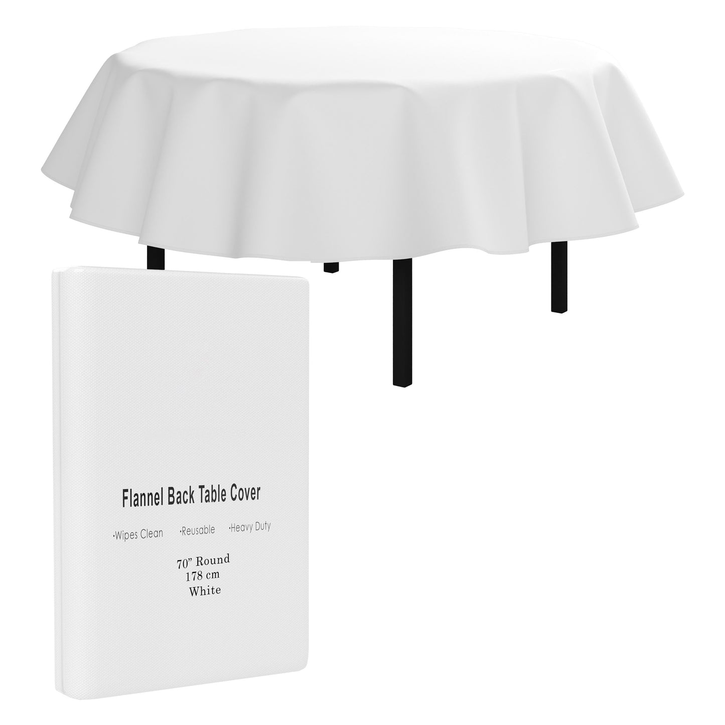 White Flannel Backed Table Cover 70 in. Round