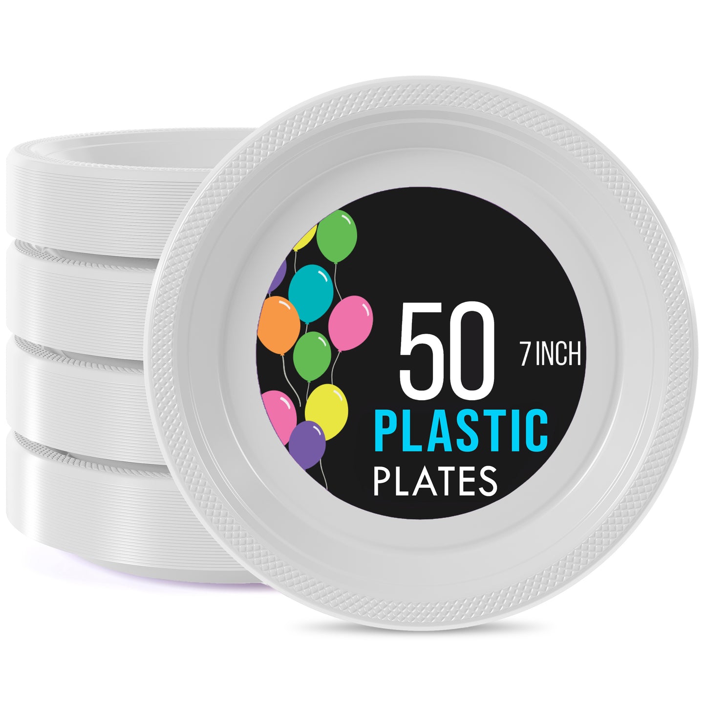 7 In. White Plastic Plates - 50 Ct.