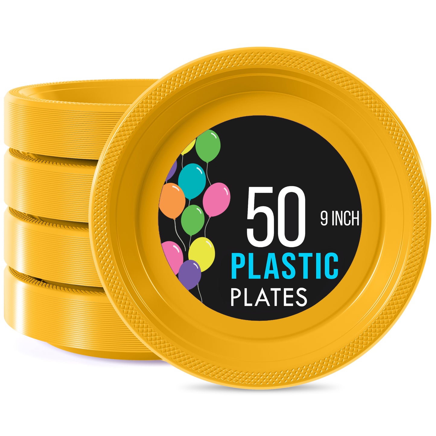 9 In. Yellow Plastic Plates - 50 Ct.