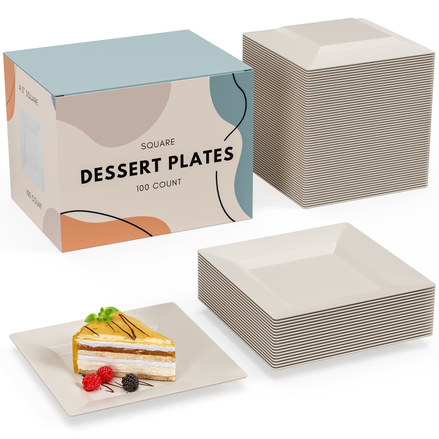 4.5 In. Ivory Square Plates - 100 Ct.