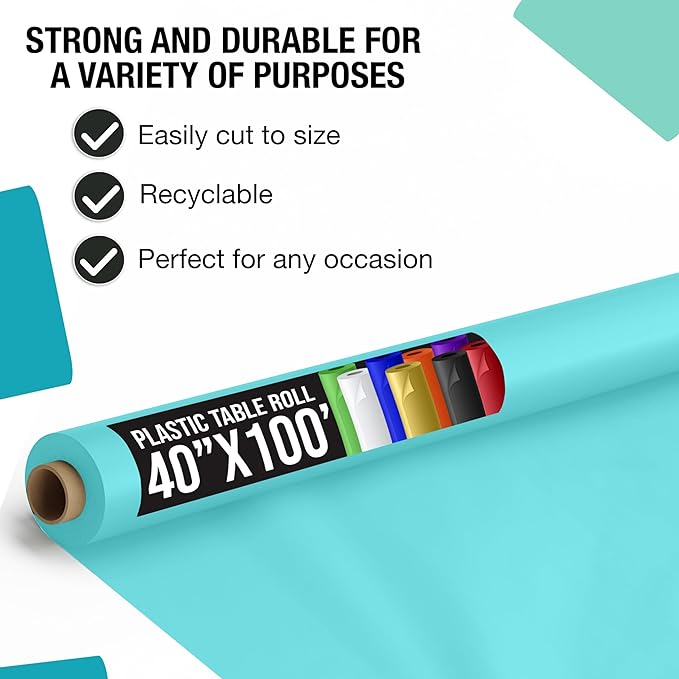 Exquisite Premium Quality Plastic Table Cover Banquet Roll, 40 in X 100 ft - Aqua