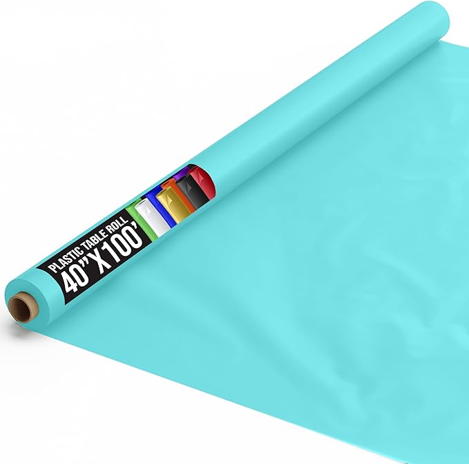 Exquisite Premium Quality Plastic Table Cover Banquet Roll, 40 in X 100 ft - Aqua