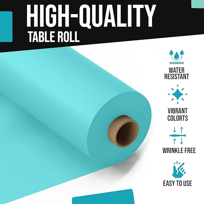 Exquisite Premium Quality Plastic Table Cover Banquet Roll, 40 in X 100 ft - Aqua