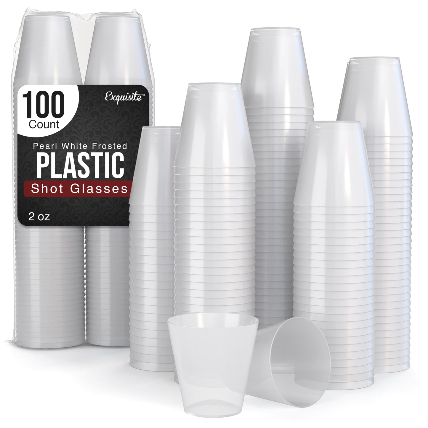 2 Oz. White Pearl Plastic Shot Glasses - 100 Ct.