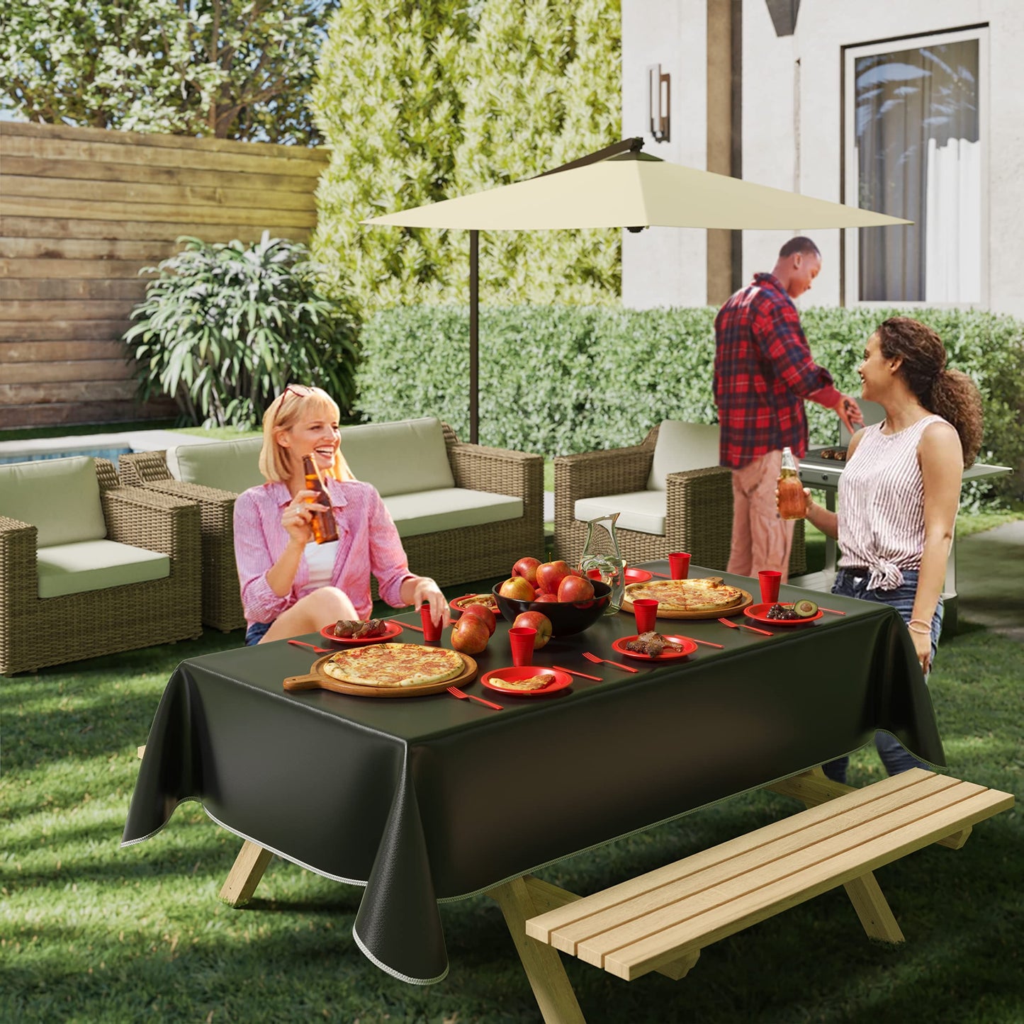 Black Flannel Backed Table Cover 54 in. x 108 in.