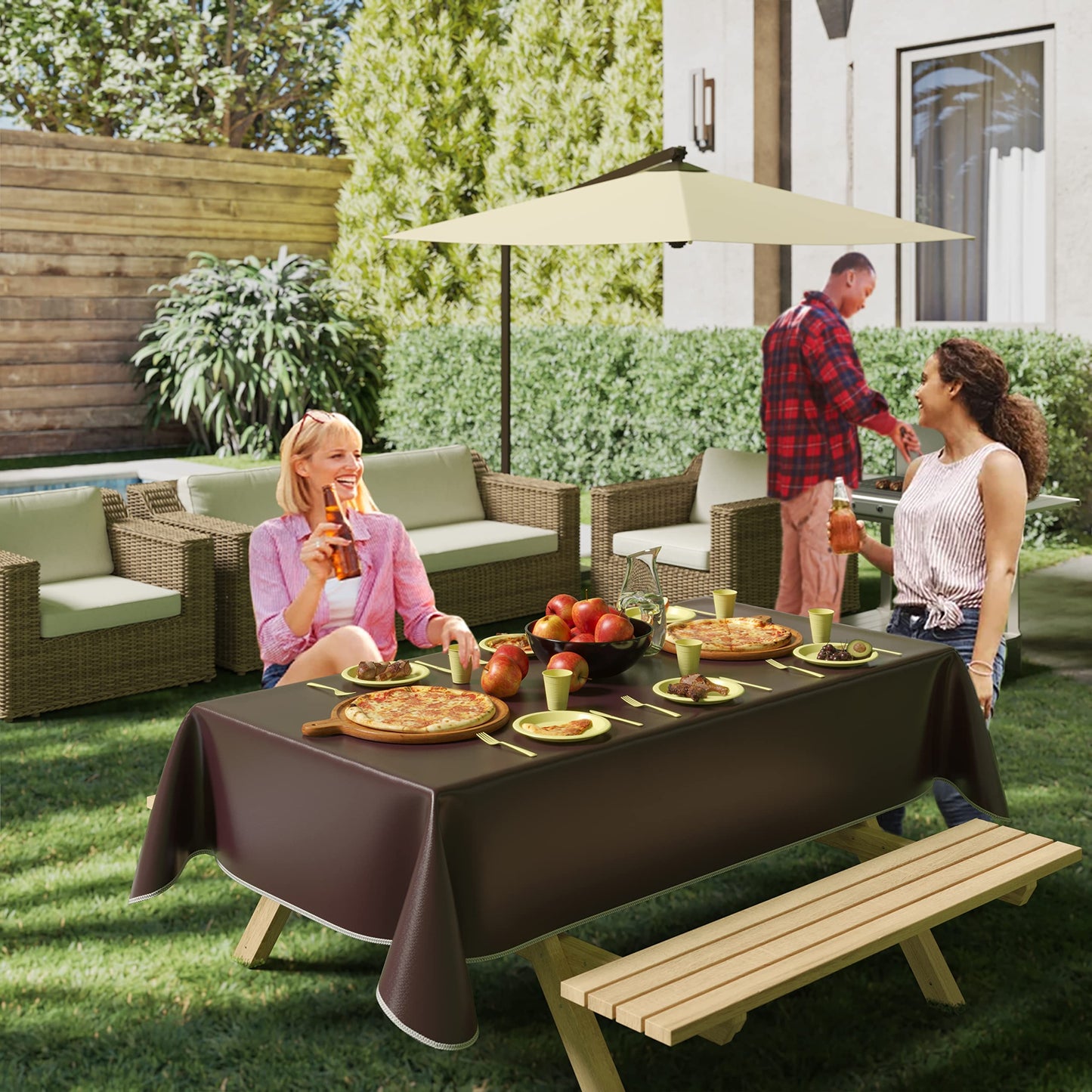 Brown Flannel Backed Table Cover 54 in. x 108 in.