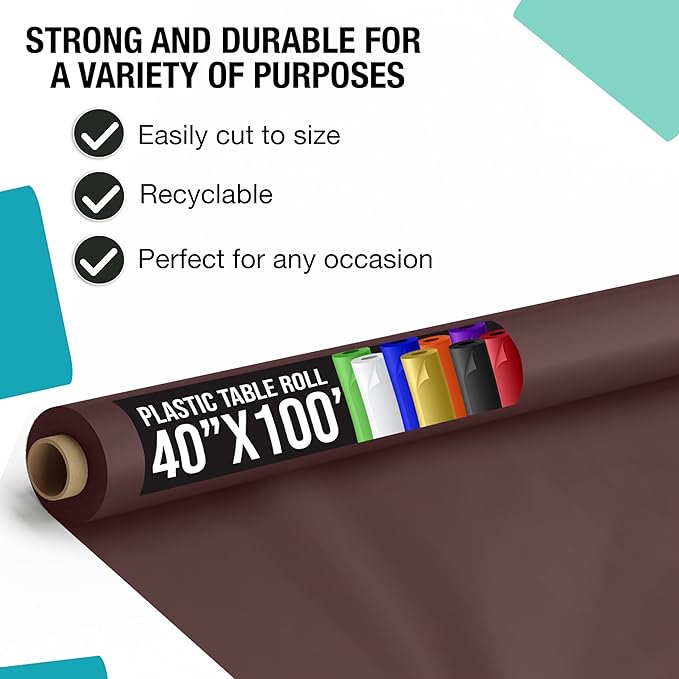Exquisite Premium Quality Plastic Table Cover Banquet Roll, 40 in X 100 ft - Brown