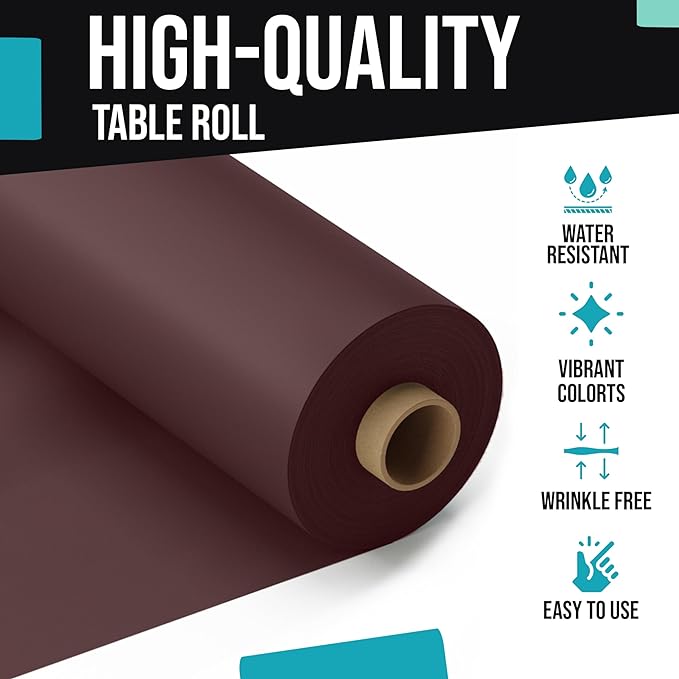 Exquisite Premium Quality Plastic Table Cover Banquet Roll, 40 in X 100 ft - Brown