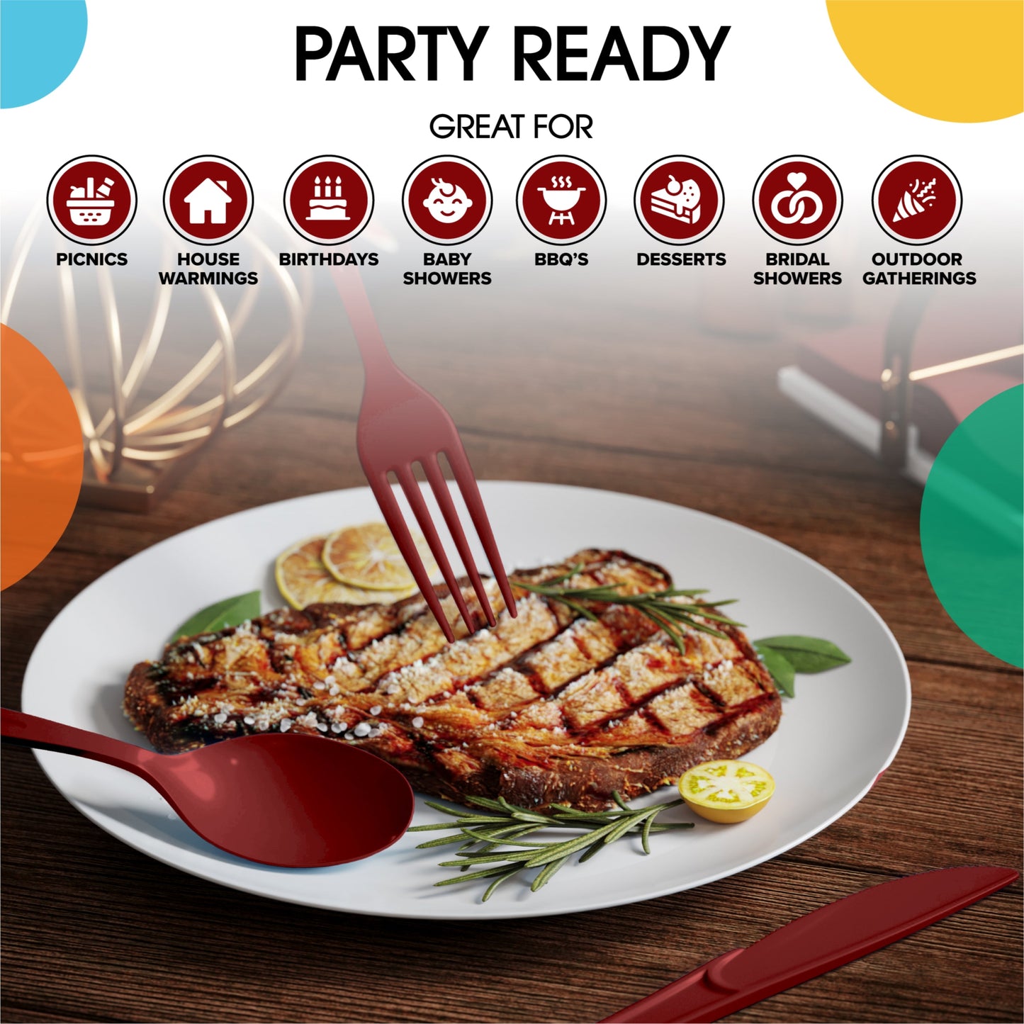 Heavy Duty Burgundy Plastic Spoons - 50 Ct.
