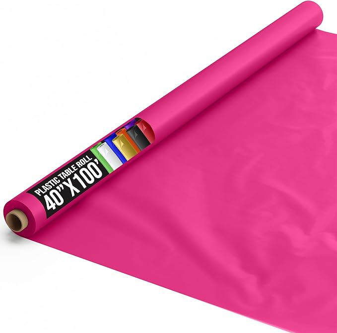 Exquisite Premium Quality Plastic Table Cover Banquet Roll, 40 in X 100 ft - Cerise