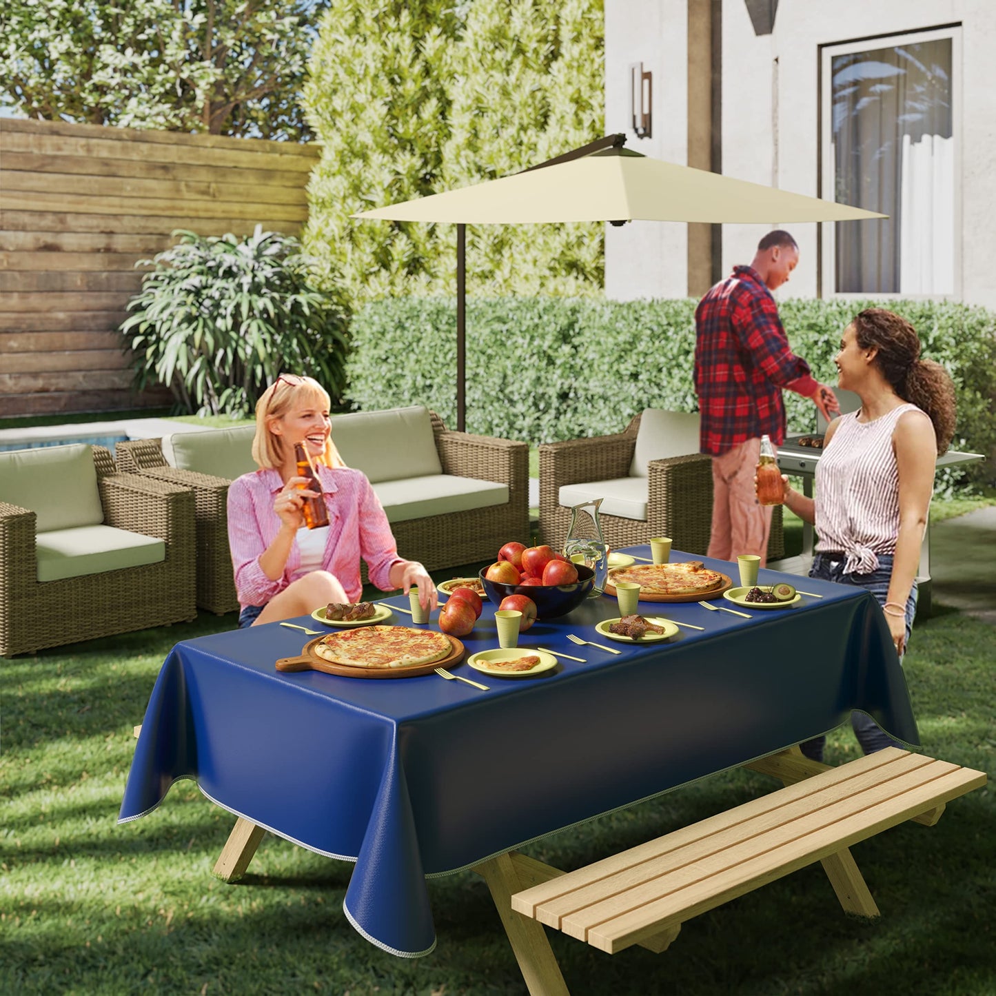 Dark Blue Flannel Backed Table Cover 54 in. x 108 in.