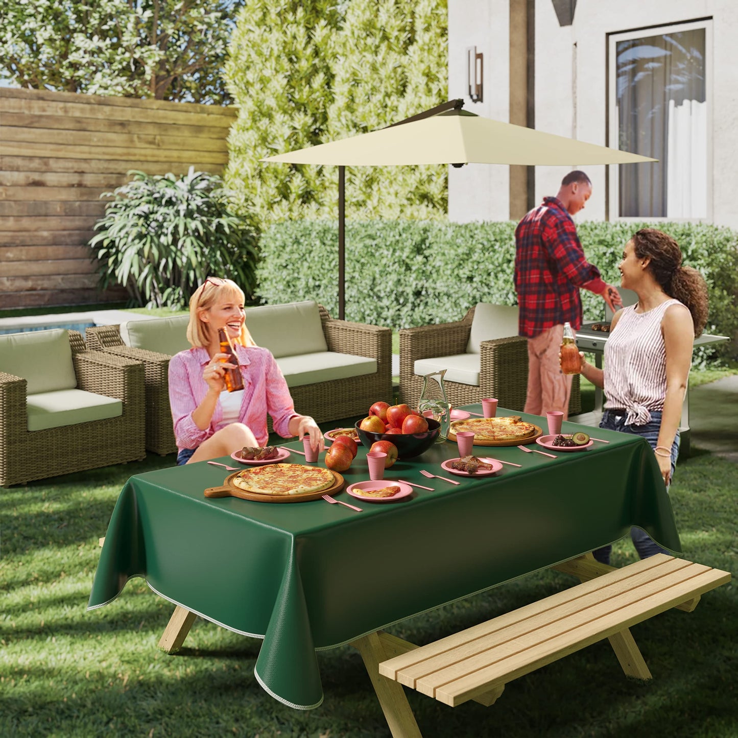 Dark Green Flannel Backed Table Cover 54 in. x 70 in.
