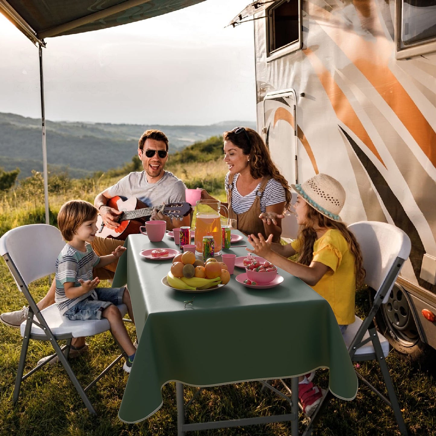 Dark Green Flannel Backed Table Cover 54 in. x 70 in.