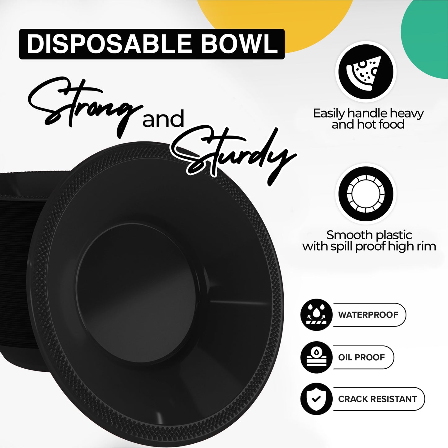 12 oz Black Plastic Bowls 50 Ct.