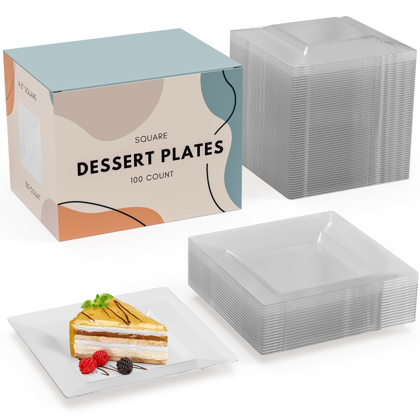 4.5 In. Clear Square Plates - 100 Count