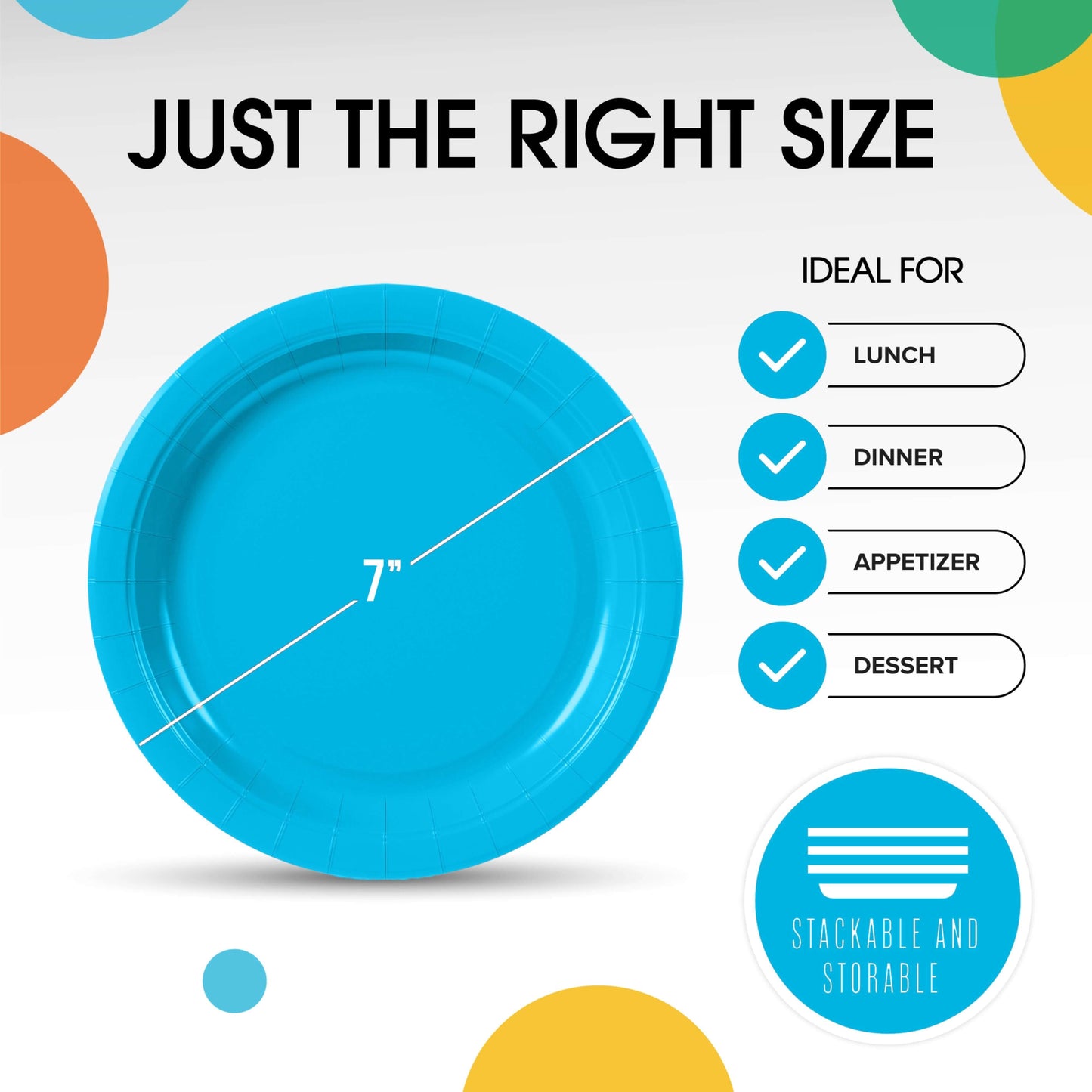 7 In. Turquiose Paper Plates - 50 Ct.
