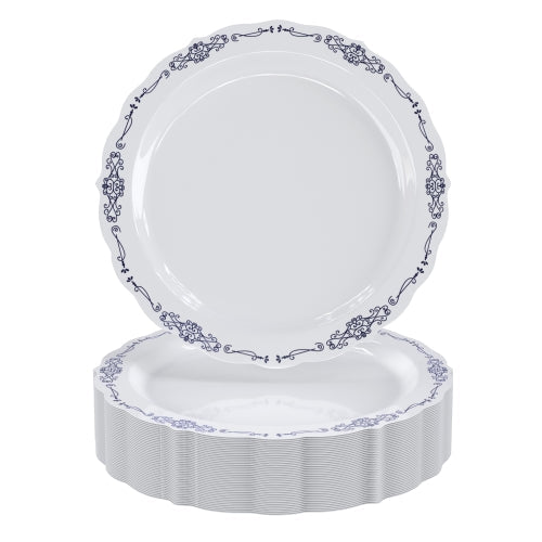 White/Navy Victorian Design Plates - Combo Pack 40/40